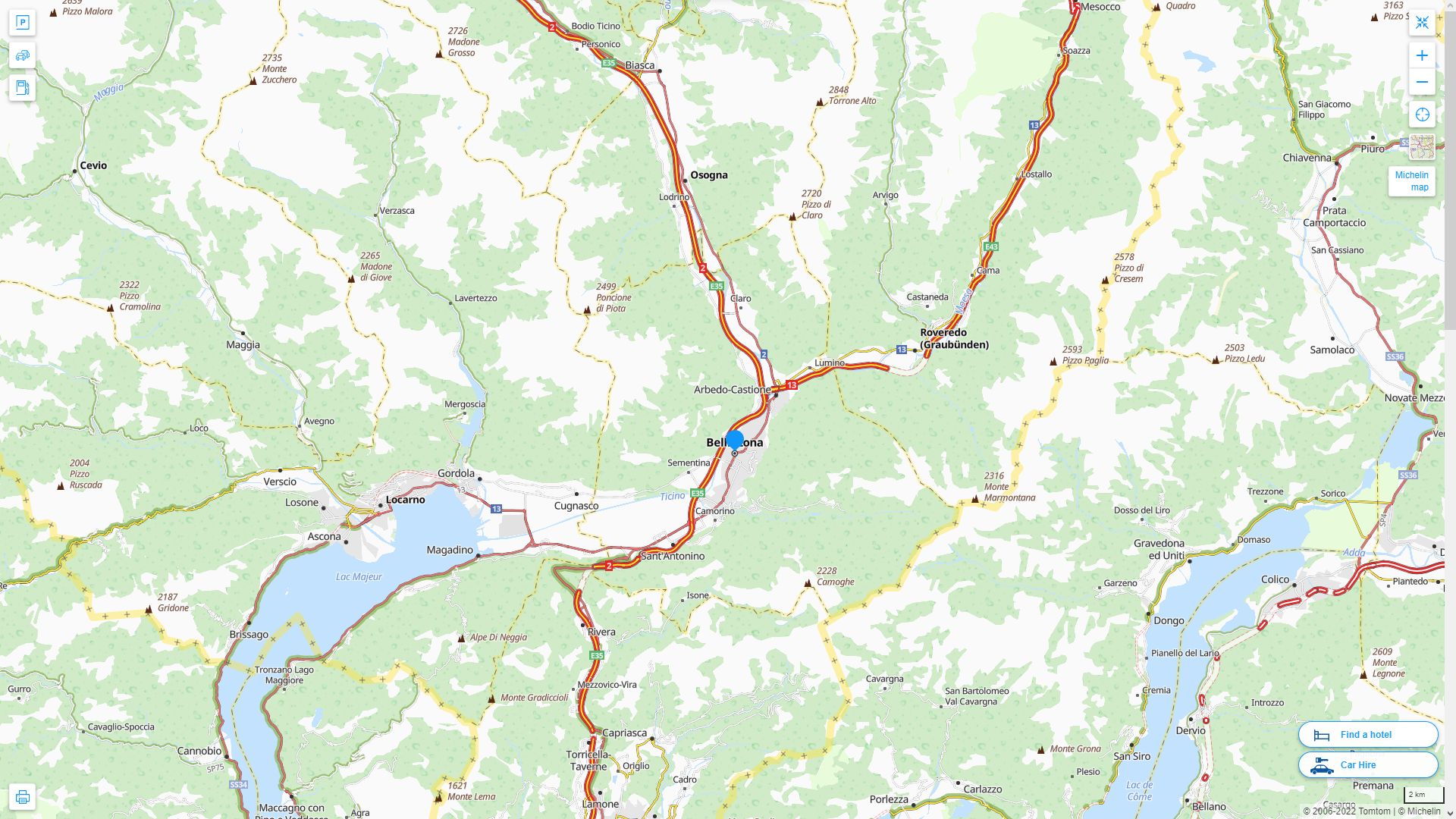Bellinzona Highway and Road Map